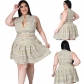 Plus Size Ladies Plaid Print Zip Pleated Two Piece Dress M9088