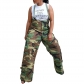 Women's Casual Camo Print Wide Leg High Waist Trousers With Suspenders C3097