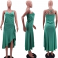 New Sling Sleeveless Solid Color Slit Ruffle Dress HM6618
