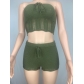 Women's Casual Sexy Wrap Chest Shorts Sweater Two Piece Set cl6139