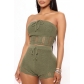 Women's Casual Sexy Wrap Chest Shorts Sweater Two Piece Set cl6139