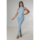 Solid color turtleneck open back sexy slim two-piece suit CQ183