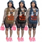 Fashion Street Hip Hop Print Rhinestone Sleeveless T-Shirt Top Q22Y8146