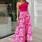 Two-piece set of personalized one-shoulder sleeve top + printed skirt LS6498