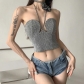 Women's fashion halter neck sexy low-cut nightclub hot girl slim vest K22B15039