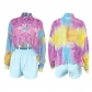 Lapel Long Sleeve Contrast Color Smudge Short Chiffon Shirt Fashion Two-piece Set M7546