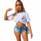 Cross-shaped cropped navel short-sleeved round neck top T-shirt 8636TD