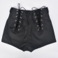 Cutout Lace-Up PU Leather Matte Statement Leggings Shorts 8749PD