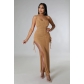 Sexy Women's Solid Color Crinkled Irregular Sling Dress H0200