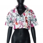 Shirt women's design sense niche cropped navel print short-sleeved shirt X22TP242