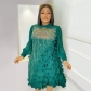 Round neck long sleeves hot drill plus size lace dress CY100030