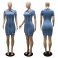Pack hip A-line short-sleeved short skirt bubble bead craft denim dress CY200029