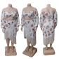 Plus size women's clothing Tassel plus size two-piece set Floral off-shoulder tassel plus size two-piece set F7002