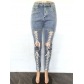 Fashion Eyelet Tie Washed Casual Skinny Sexy Stretch Jeans A3315