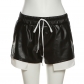 Fashion Contrast Color Faux Leather Lace High Waist Bag Hip Tight Casual Shorts Women K22P15423
