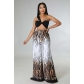 Women's sexy two-piece hot style self-tie strap tube top printed wide-leg trousers suit M7462