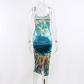 Tie-dye print suspender dress fashionable sexy temperament long skirt YL22095