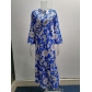 Long Sleeve Lace Up V-Neck Print Dress Women's AL8725
