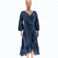 Women's Long Sleeve Wrinkled Irregular Fashion Denim Skirt CY9022