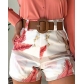 Fashion Casual Suit Solid Color Long Sleeve Lapel Shirt Printed Shorts Two Piece HK8296