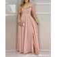 Long lace-up V-neck large swing solid color dress XY2201