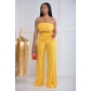 Solid color sexy pleated wrap chest pocket loose wide leg pants casual two-piece set A5006