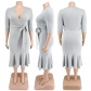 Plus Size Women's Summer New V-Neck Round Tailor Sleeve Dress DM218175