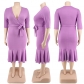 Plus Size Women's Summer New V-Neck Round Tailor Sleeve Dress DM218175
