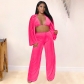 Large size women's wrap chest sexy waistless cardigan flared sleeves casual three-piece suit N10175
