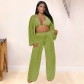Large size women's wrap chest sexy waistless cardigan flared sleeves casual three-piece suit N10175
