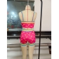 Fashion Women's Suit Contrast Color Moon Print Sexy Navel Sling Top + Shorts SD2120