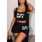 Letters Printed Short Sleeve T-Shirt Shorts Casual Sports Two-piece Set YY8700