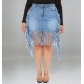 Plus size women's denim skirt with fringe DM218150