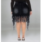 Plus size women's denim skirt with fringe DM218150