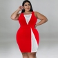 Plus Size Women's Contrast Color Hot Diamond Tank Top Dress DM218153