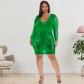 Plus Size Women's Sexy U-Neck Embroidered Special Color Matching Dress DM218173