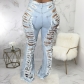 Fashion all-match trend personality ripped elastic flared pants HSF2397-1