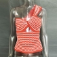 Women's Striped One Shoulder Knit Wool Vest MGN21053