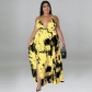 Plus Size Women's Sling Backless Ink Painting Print Dress MY966