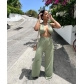 Fashion sexy irregular straps wrap chest loose wide leg jumpsuit NY8118