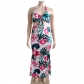 Plus Size Women's Casual Floral Print Sleeveless Tie Sling Skirt Set P7002