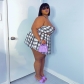 Large size women's casual plaid print wrap skirt skirt suit women P7007