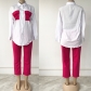 Plus Size Two Piece Solid Color Shirt Trousers Commuter Suit XYL02188