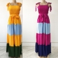 Plus Size Women's Sling Contrast Color Patchwork Tie Waist Dress XYL02288