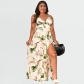 Chiffon Flower Leaf Print Sexy Plus Size Women's Dress OSS22373-2