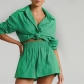 Fashion Single Breasted Shirt Long Sleeve Solid Color Casual Two Piece Set Q22S8161