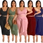 Plus Size Women's Plain Color Fashion Deep V Two Piece Set X1187-1