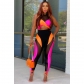 Perspective Women's Contrast Color Patchwork Mesh Sleeveless Pants Suit Sexy Casual Sportswear YY5345