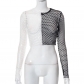 Sexy Two-Tone Paneled Mesh Long-Sleeve Slim Fit Crop Top H22TP137