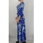 Women's Fashion Printed V-Neck High Waist Swing Dress X9364